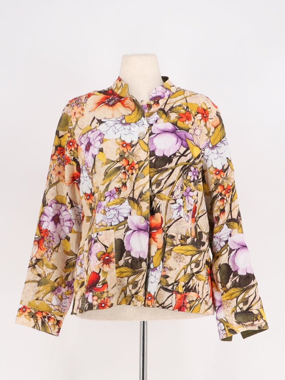 NWT CHICO'S Linen Reversible Floral Army Green Jacket Size 2(US12/14)